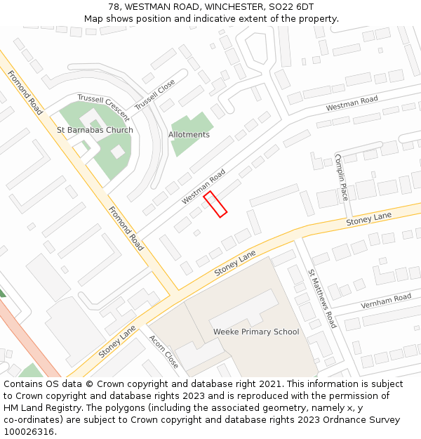 78, WESTMAN ROAD, WINCHESTER, SO22 6DT: Location map and indicative extent of plot