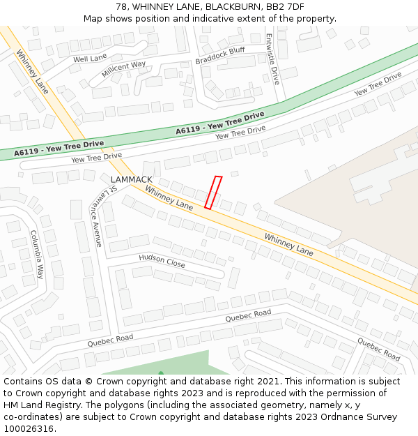 78, WHINNEY LANE, BLACKBURN, BB2 7DF: Location map and indicative extent of plot