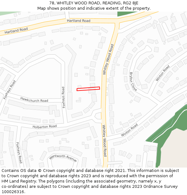 78, WHITLEY WOOD ROAD, READING, RG2 8JE: Location map and indicative extent of plot
