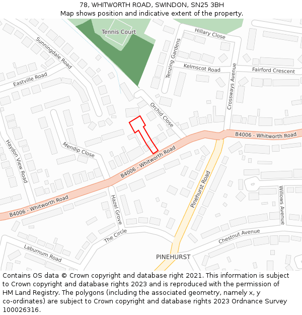 78, WHITWORTH ROAD, SWINDON, SN25 3BH: Location map and indicative extent of plot