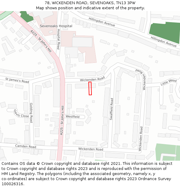 78, WICKENDEN ROAD, SEVENOAKS, TN13 3PW: Location map and indicative extent of plot