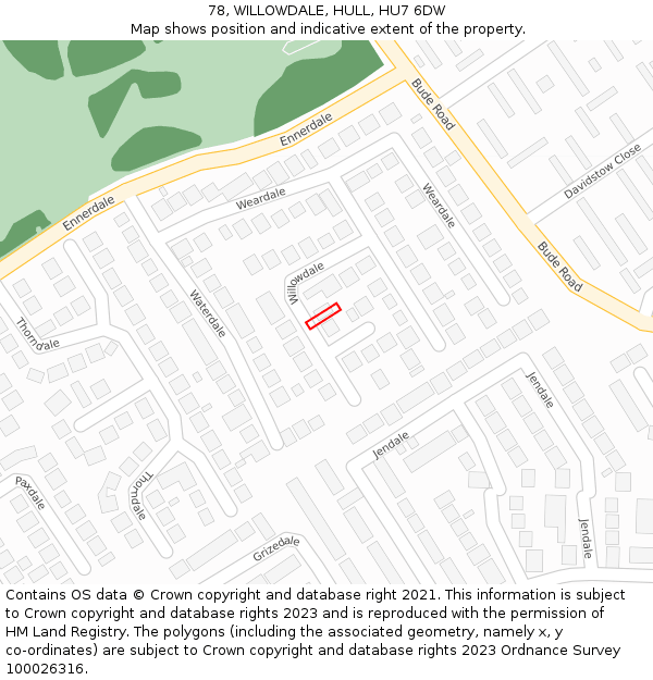 78, WILLOWDALE, HULL, HU7 6DW: Location map and indicative extent of plot