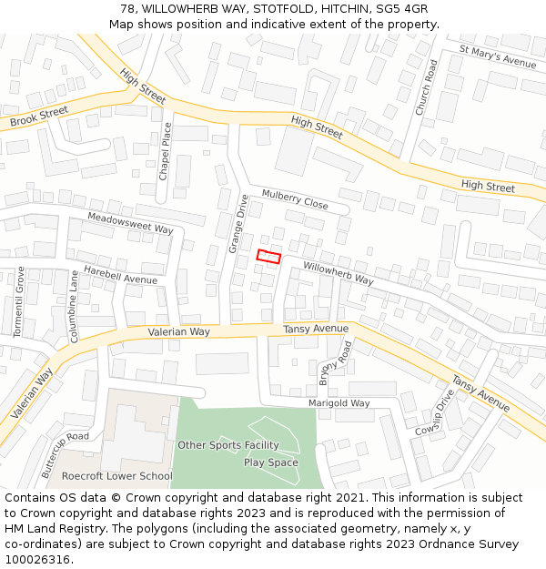 78, WILLOWHERB WAY, STOTFOLD, HITCHIN, SG5 4GR: Location map and indicative extent of plot