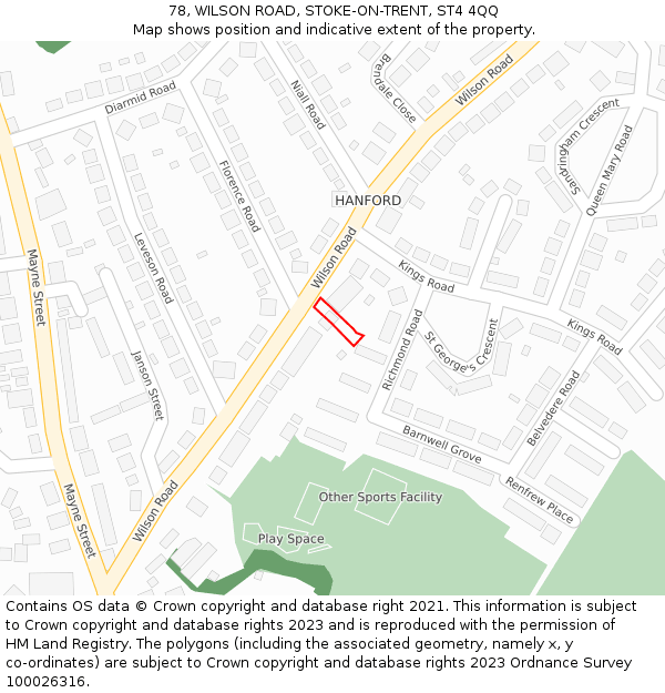 78, WILSON ROAD, STOKE-ON-TRENT, ST4 4QQ: Location map and indicative extent of plot