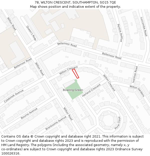 78, WILTON CRESCENT, SOUTHAMPTON, SO15 7QE: Location map and indicative extent of plot