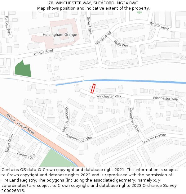 78, WINCHESTER WAY, SLEAFORD, NG34 8WG: Location map and indicative extent of plot