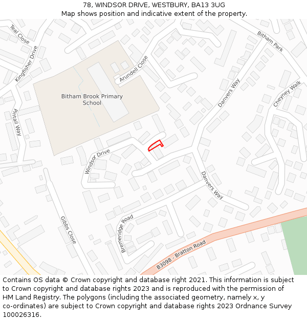 78, WINDSOR DRIVE, WESTBURY, BA13 3UG: Location map and indicative extent of plot