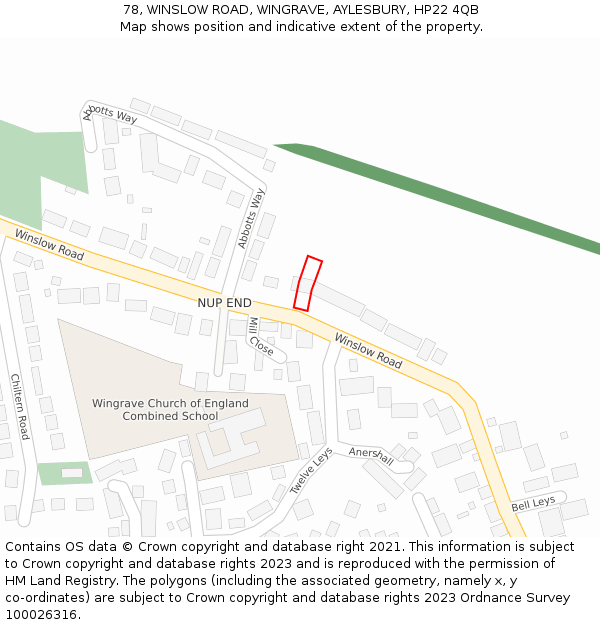 78, WINSLOW ROAD, WINGRAVE, AYLESBURY, HP22 4QB: Location map and indicative extent of plot