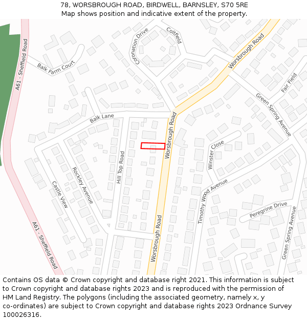 78, WORSBROUGH ROAD, BIRDWELL, BARNSLEY, S70 5RE: Location map and indicative extent of plot