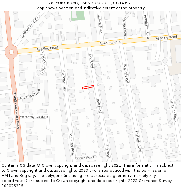 78, YORK ROAD, FARNBOROUGH, GU14 6NE: Location map and indicative extent of plot