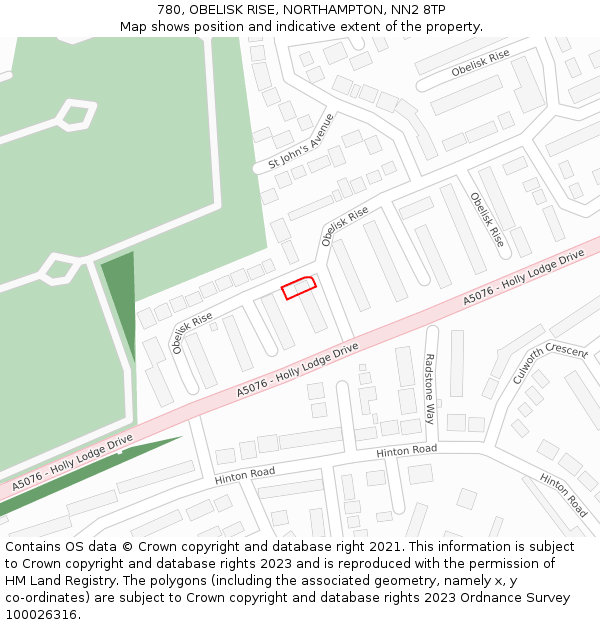 780, OBELISK RISE, NORTHAMPTON, NN2 8TP: Location map and indicative extent of plot