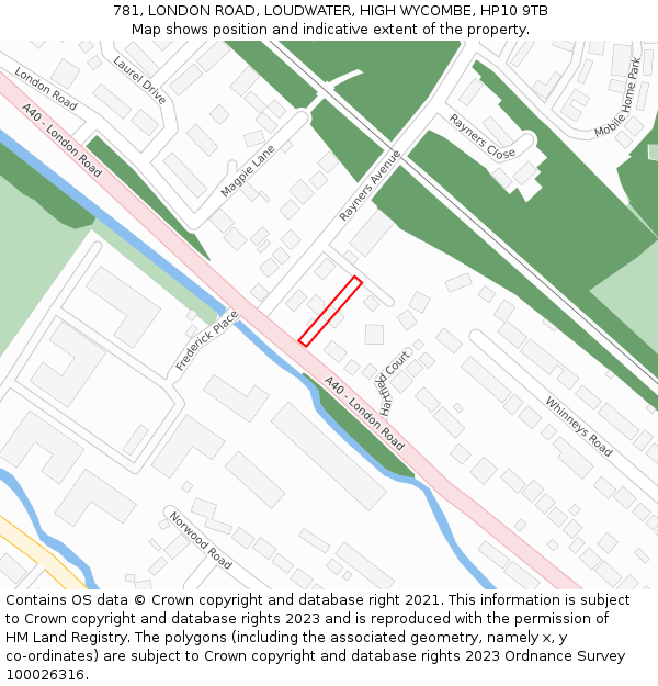 781, LONDON ROAD, LOUDWATER, HIGH WYCOMBE, HP10 9TB: Location map and indicative extent of plot