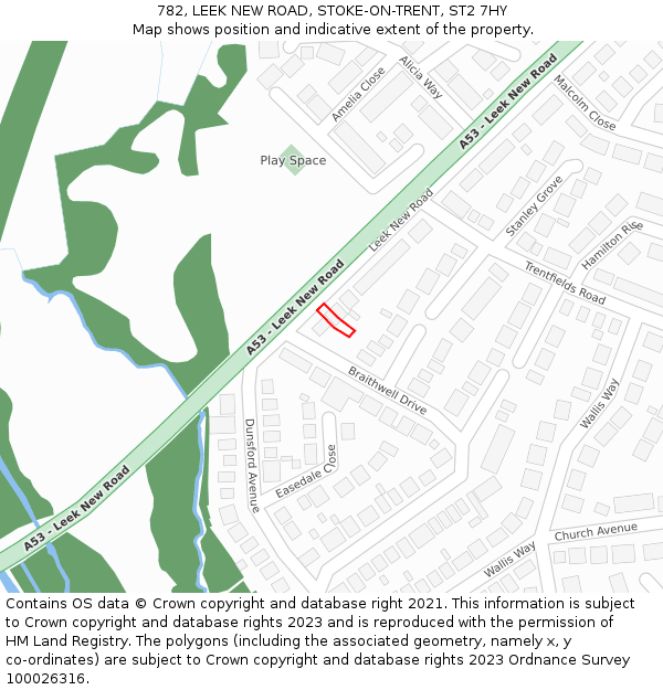 782, LEEK NEW ROAD, STOKE-ON-TRENT, ST2 7HY: Location map and indicative extent of plot