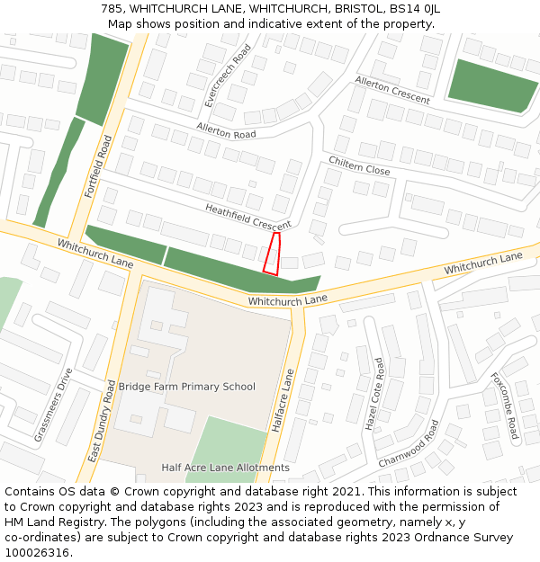 785, WHITCHURCH LANE, WHITCHURCH, BRISTOL, BS14 0JL: Location map and indicative extent of plot