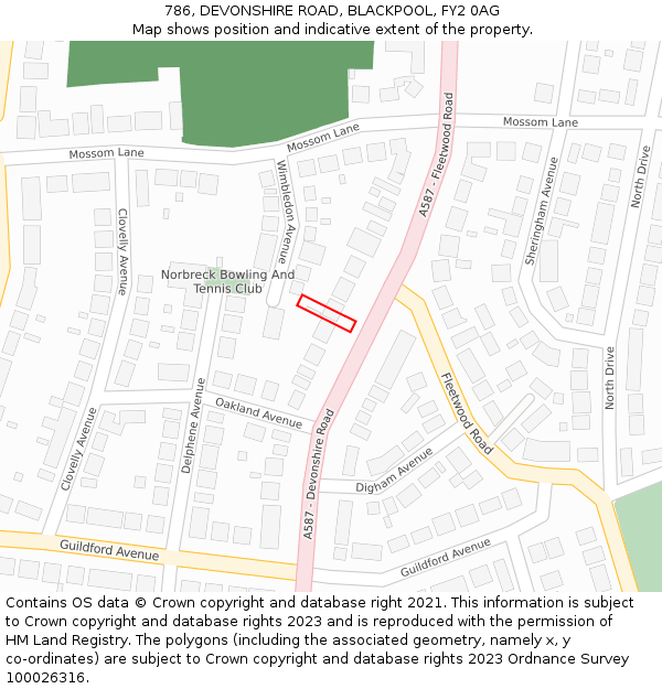 786, DEVONSHIRE ROAD, BLACKPOOL, FY2 0AG: Location map and indicative extent of plot