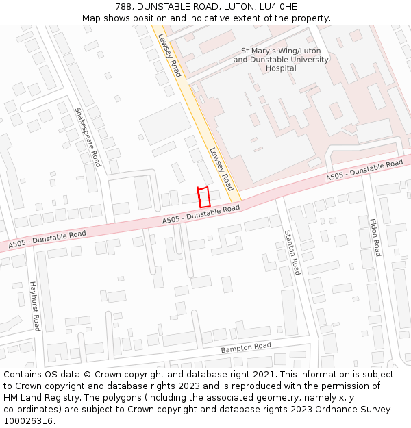 788, DUNSTABLE ROAD, LUTON, LU4 0HE: Location map and indicative extent of plot