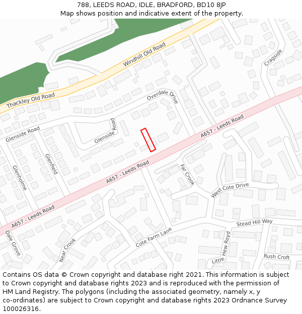 788, LEEDS ROAD, IDLE, BRADFORD, BD10 8JP: Location map and indicative extent of plot