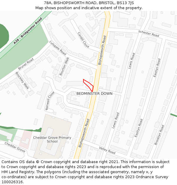 78A, BISHOPSWORTH ROAD, BRISTOL, BS13 7JS: Location map and indicative extent of plot