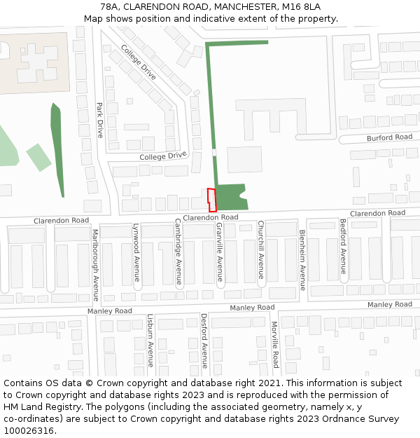 78A, CLARENDON ROAD, MANCHESTER, M16 8LA: Location map and indicative extent of plot