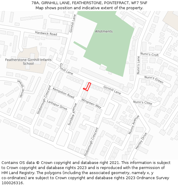 78A, GIRNHILL LANE, FEATHERSTONE, PONTEFRACT, WF7 5NF: Location map and indicative extent of plot