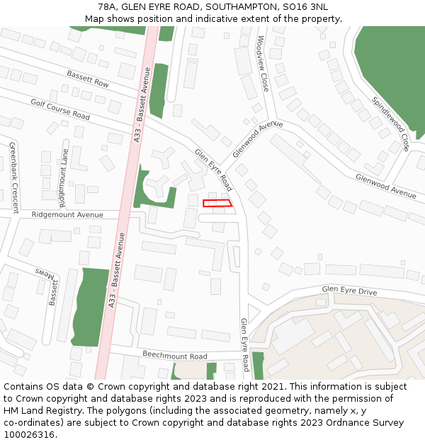 78A, GLEN EYRE ROAD, SOUTHAMPTON, SO16 3NL: Location map and indicative extent of plot