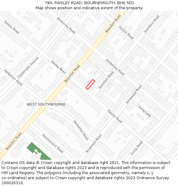 78A, PAISLEY ROAD, BOURNEMOUTH, BH6 5ED: Location map and indicative extent of plot