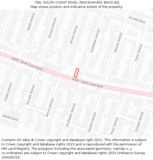 78A, SOUTH COAST ROAD, PEACEHAVEN, BN10 8SJ: Location map and indicative extent of plot