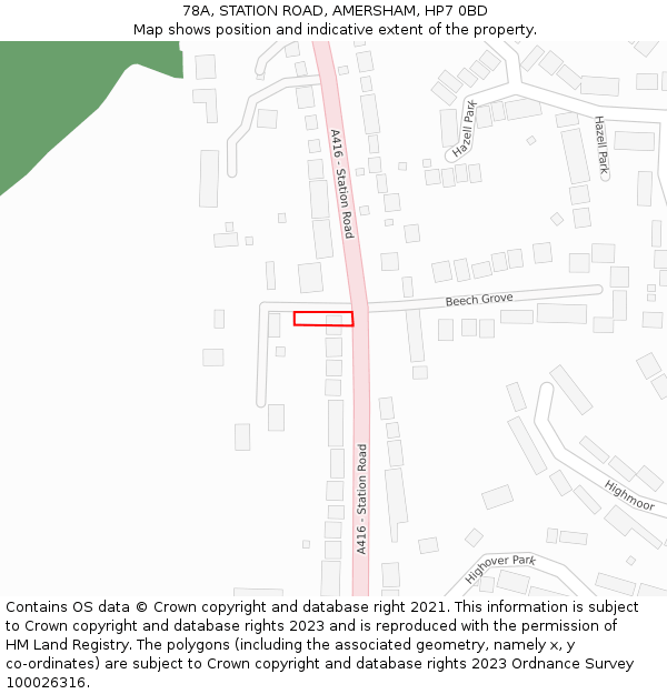 78A, STATION ROAD, AMERSHAM, HP7 0BD: Location map and indicative extent of plot