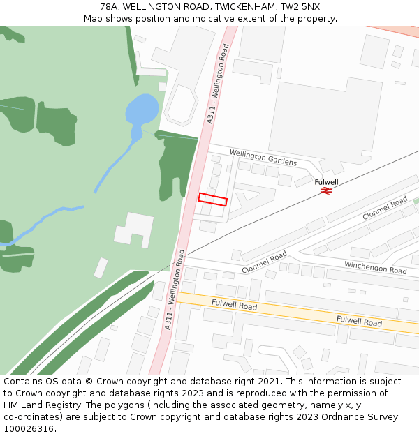 78A, WELLINGTON ROAD, TWICKENHAM, TW2 5NX: Location map and indicative extent of plot