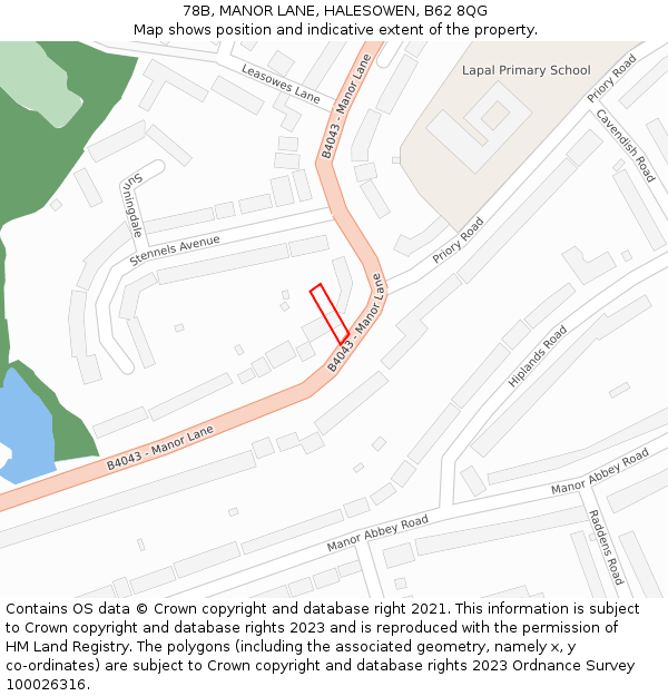 78B, MANOR LANE, HALESOWEN, B62 8QG: Location map and indicative extent of plot