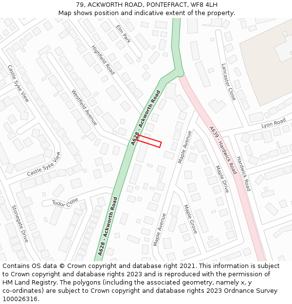 79, ACKWORTH ROAD, PONTEFRACT, WF8 4LH: Location map and indicative extent of plot