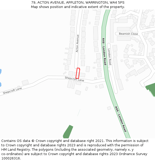 79, ACTON AVENUE, APPLETON, WARRINGTON, WA4 5PS: Location map and indicative extent of plot