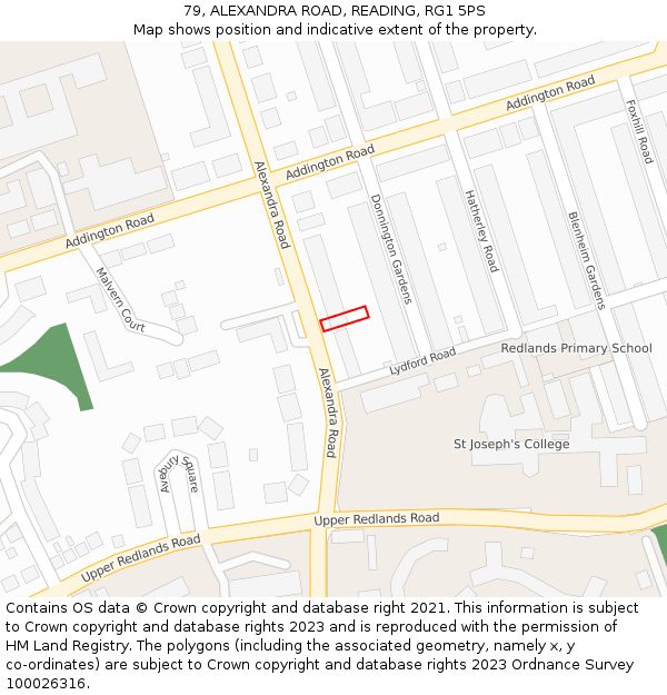79, ALEXANDRA ROAD, READING, RG1 5PS: Location map and indicative extent of plot