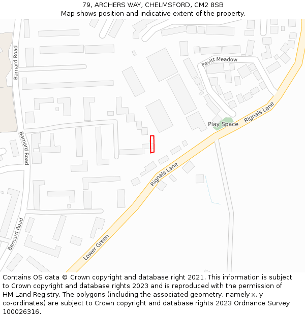 79, ARCHERS WAY, CHELMSFORD, CM2 8SB: Location map and indicative extent of plot