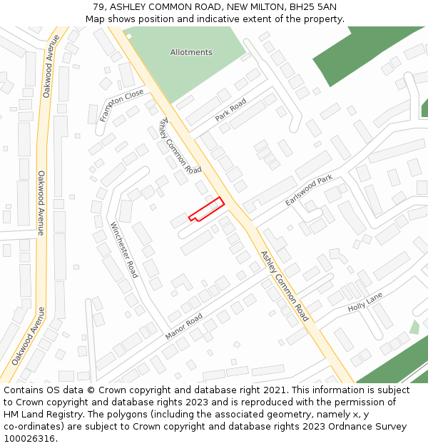 79, ASHLEY COMMON ROAD, NEW MILTON, BH25 5AN: Location map and indicative extent of plot