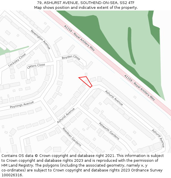 79, ASHURST AVENUE, SOUTHEND-ON-SEA, SS2 4TF: Location map and indicative extent of plot