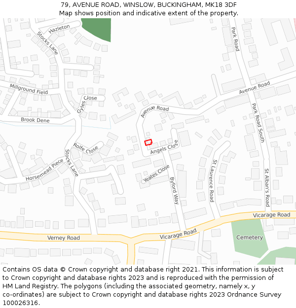 79, AVENUE ROAD, WINSLOW, BUCKINGHAM, MK18 3DF: Location map and indicative extent of plot