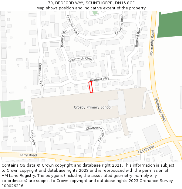 79, BEDFORD WAY, SCUNTHORPE, DN15 8GF: Location map and indicative extent of plot