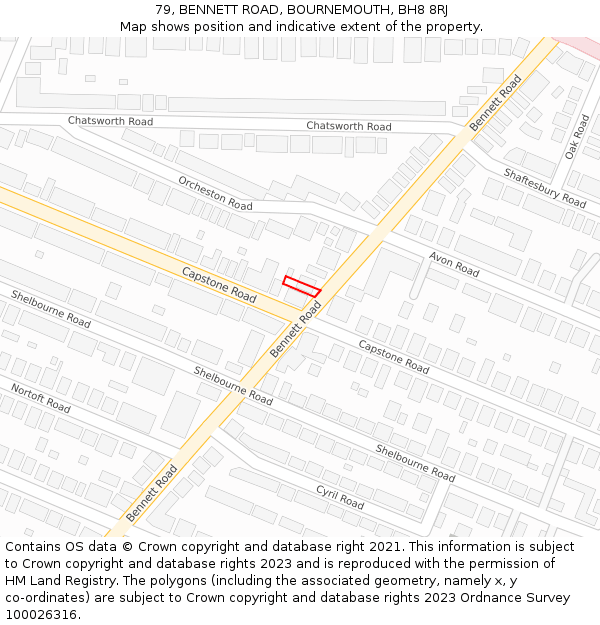 79, BENNETT ROAD, BOURNEMOUTH, BH8 8RJ: Location map and indicative extent of plot