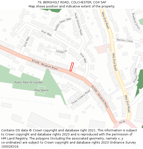 79, BERGHOLT ROAD, COLCHESTER, CO4 5AF: Location map and indicative extent of plot