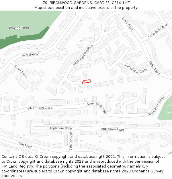 79, BIRCHWOOD GARDENS, CARDIFF, CF14 1HZ: Location map and indicative extent of plot