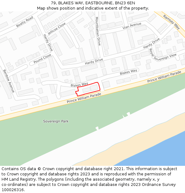 79, BLAKES WAY, EASTBOURNE, BN23 6EN: Location map and indicative extent of plot