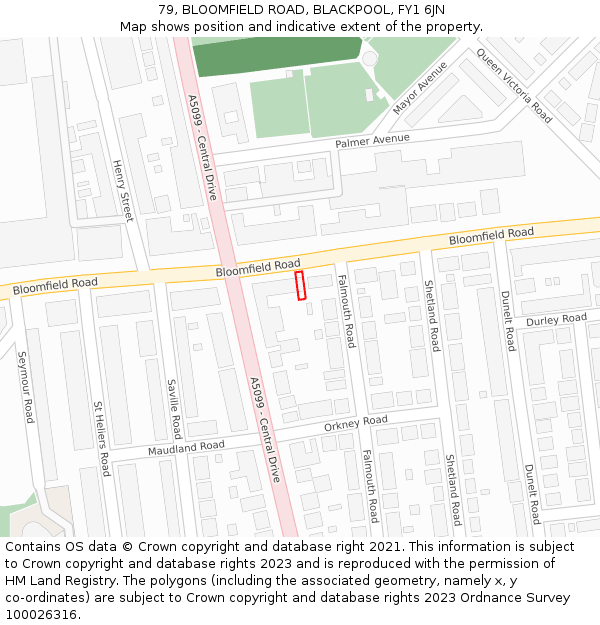 79, BLOOMFIELD ROAD, BLACKPOOL, FY1 6JN: Location map and indicative extent of plot