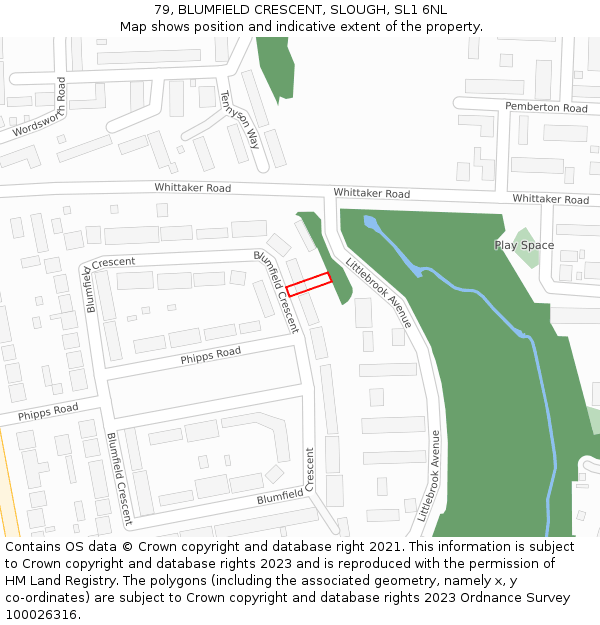 79, BLUMFIELD CRESCENT, SLOUGH, SL1 6NL: Location map and indicative extent of plot