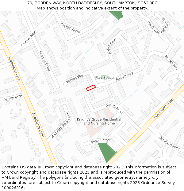 79, BORDEN WAY, NORTH BADDESLEY, SOUTHAMPTON, SO52 9PG: Location map and indicative extent of plot