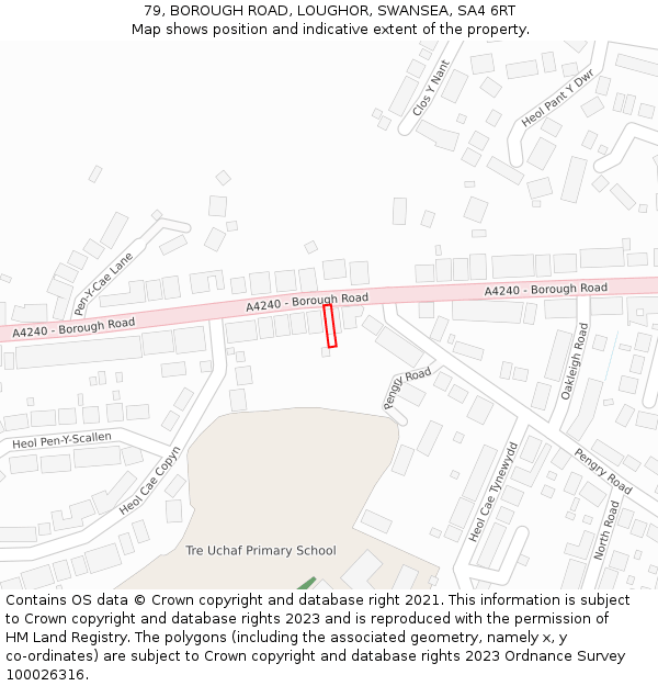 79, BOROUGH ROAD, LOUGHOR, SWANSEA, SA4 6RT: Location map and indicative extent of plot