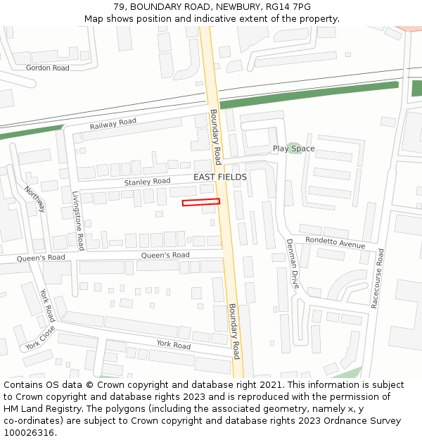 79, BOUNDARY ROAD, NEWBURY, RG14 7PG: Location map and indicative extent of plot
