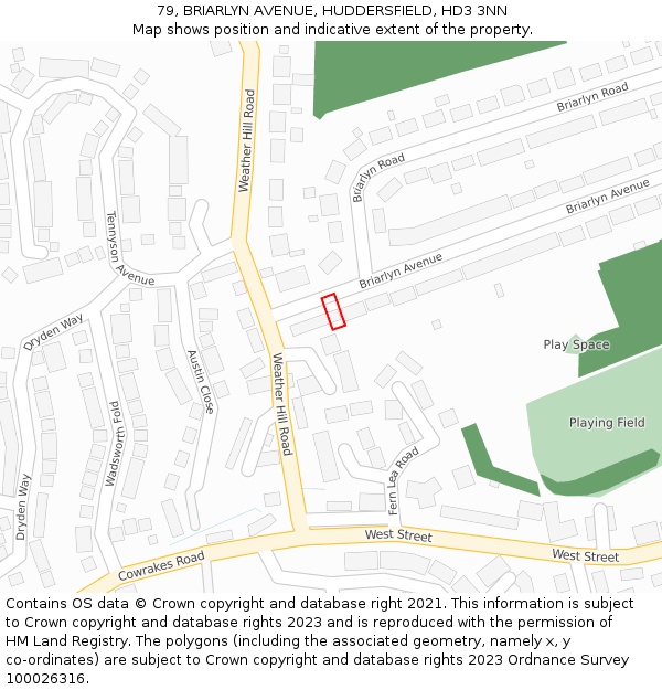 79, BRIARLYN AVENUE, HUDDERSFIELD, HD3 3NN: Location map and indicative extent of plot