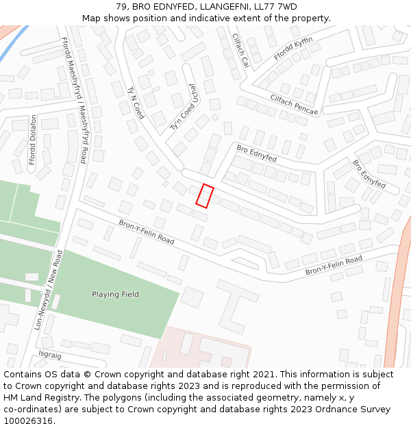 79, BRO EDNYFED, LLANGEFNI, LL77 7WD: Location map and indicative extent of plot