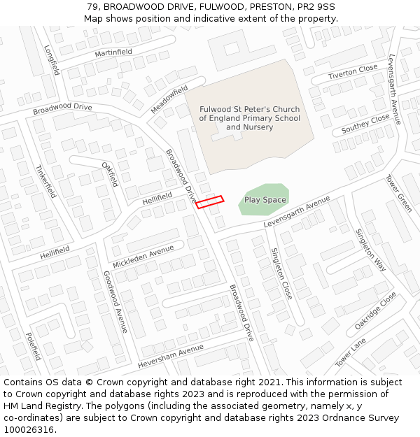 79, BROADWOOD DRIVE, FULWOOD, PRESTON, PR2 9SS: Location map and indicative extent of plot